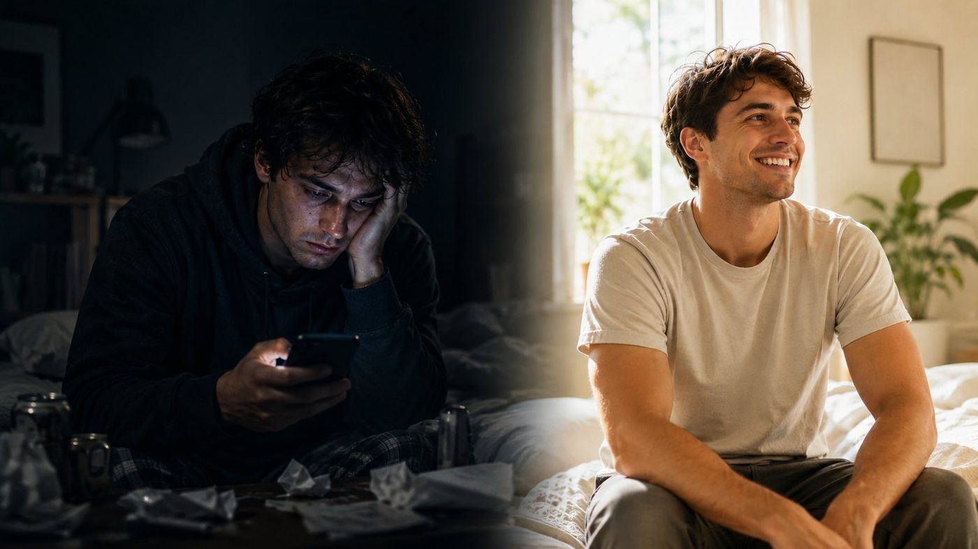 Before and after — phone-addicted vs rested